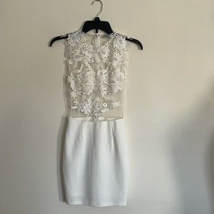 Fashion Nova Ivory Floral Appliqué Mini Dress